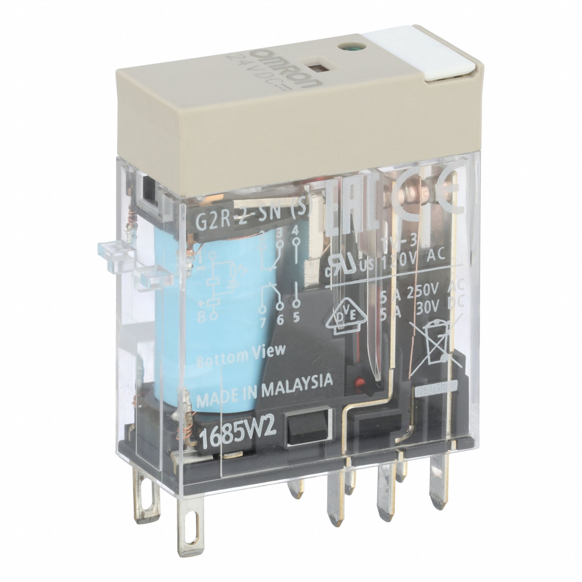 General Purpose Relay: Socket Mounted, 5 A Current Rating, 24V DC, DPDT, 8 Pins/Terminals