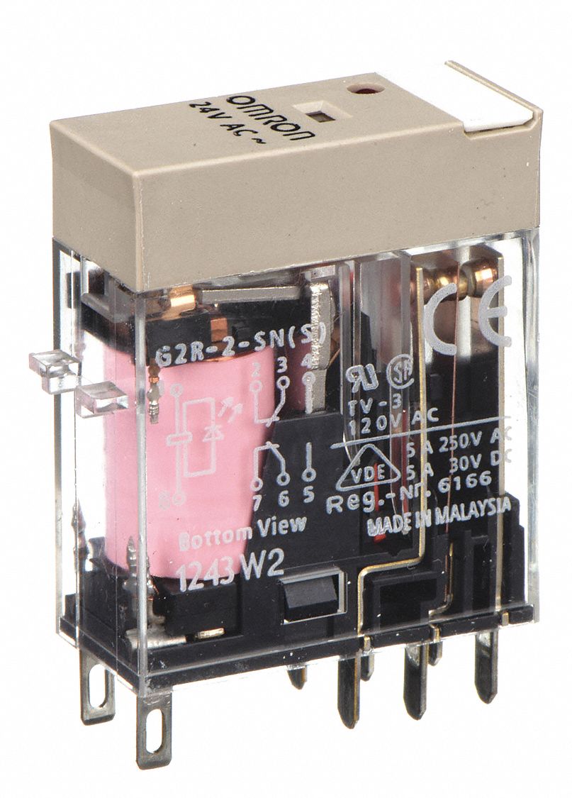 General Purpose Relay: Socket Mounted, 5 A Current Rating, 24V AC, 8 Pins/Terminals, DPDT