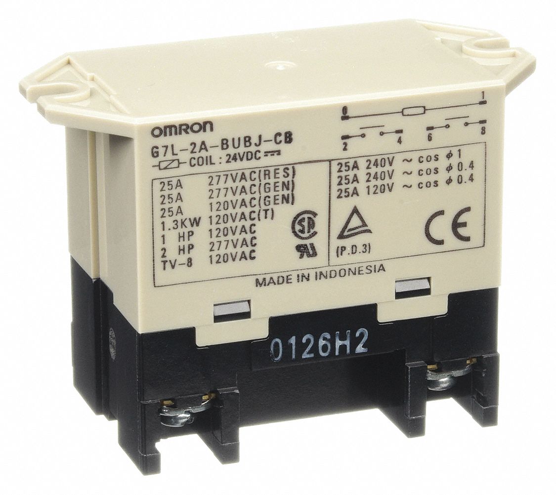 Omron G7L-2A-BUBJ-CB-AC100/120 Power Relay - DPST-NO, 25A, 100/120V AC, Enclosed, Top Flange Mount