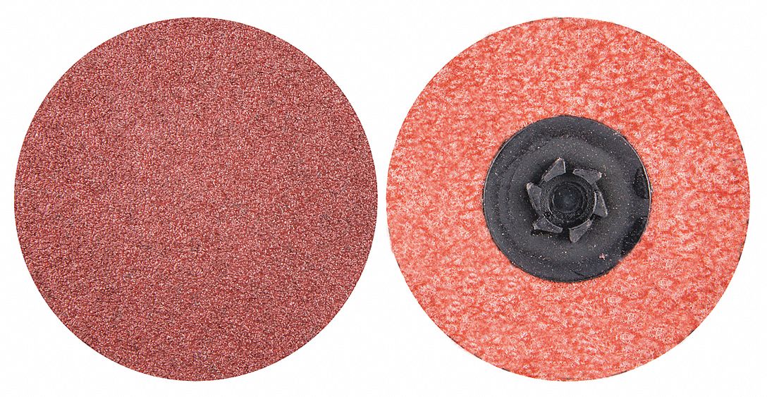 QUICK-CHANGE SANDING DISC, TP, 2 IN, ALUMINUM OXIDE, P24 GRIT, Y WEIGHT POLYESTER, R766, 100 PK