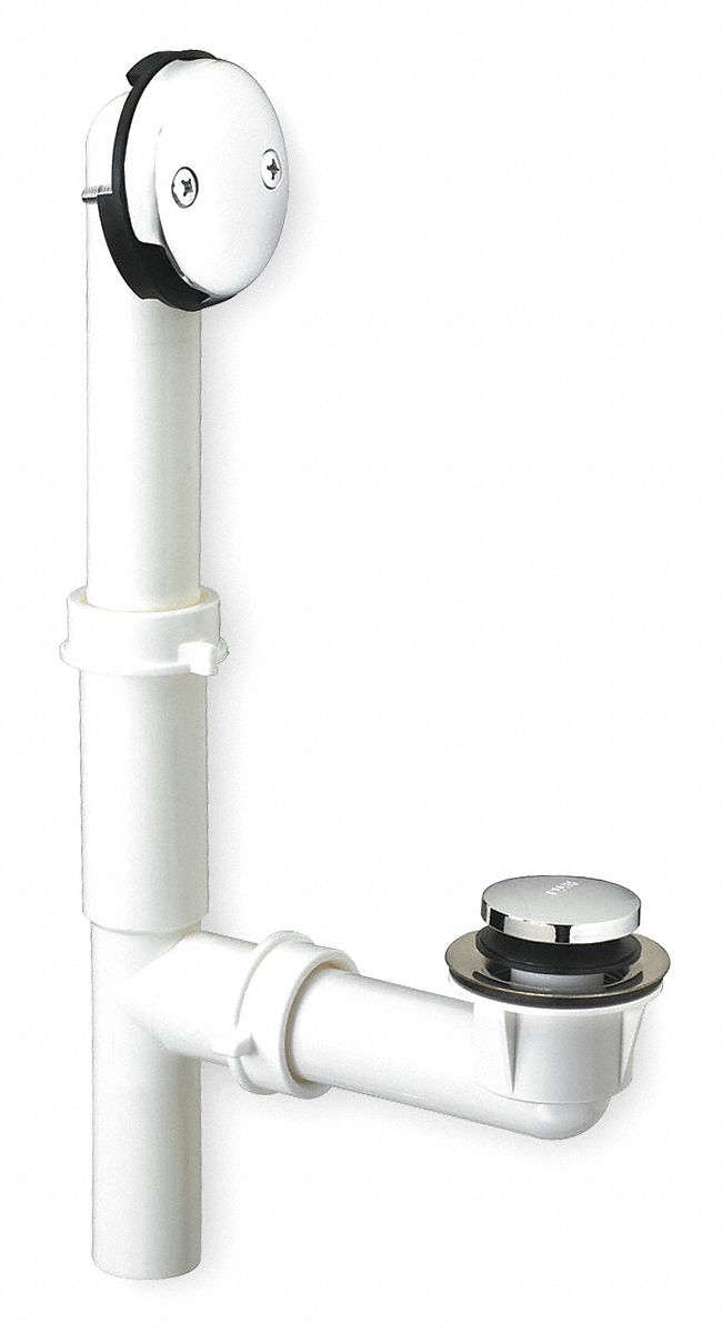 Shower Drain: 1 1/2 in Overall Dia, 19 3/4 in Overall Lg, 3 1/8 in Overall Ht, Round