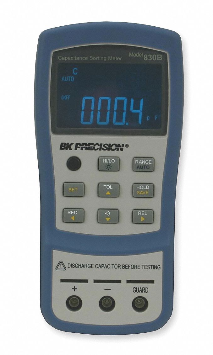 Capacitance Meter, 9 Range, 1.0 pF to 199.99 mF Capacitance Range, ±2