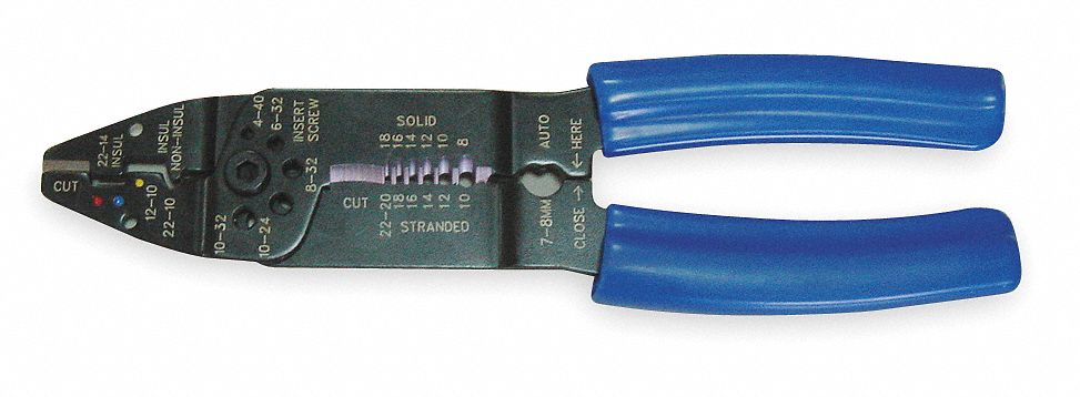 WIRE STRIPPER, 18 TO 8 AWG, 32 TO 4 AWG, 8½ IN OVERALL L, CRIMP/CUT, STANDARD CUSHION GRIP, 1YNA5