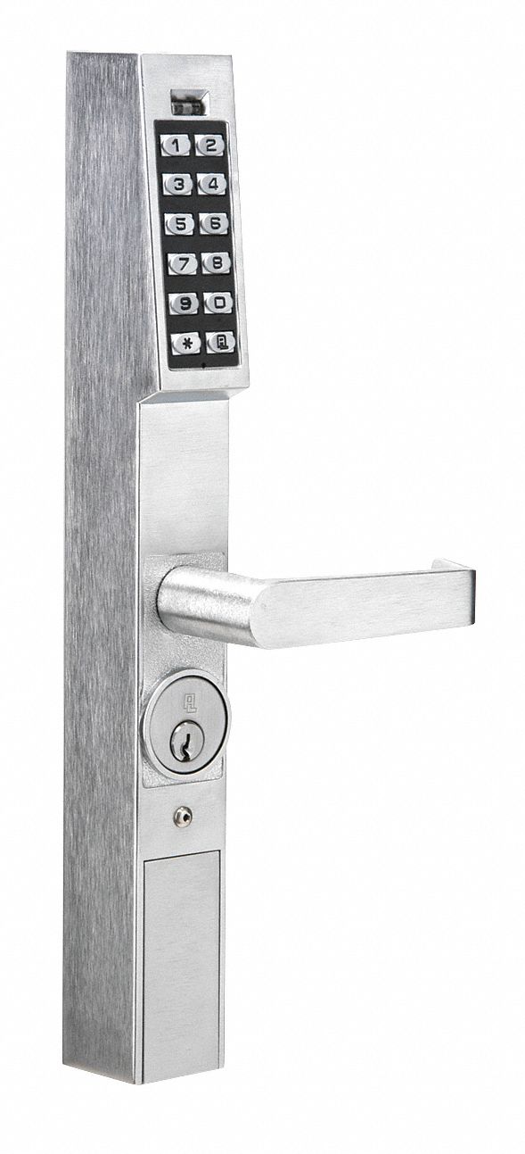 Electronic Keyless Exit Trim Lock Narrow Stile: Entry with Key Override, Zinc