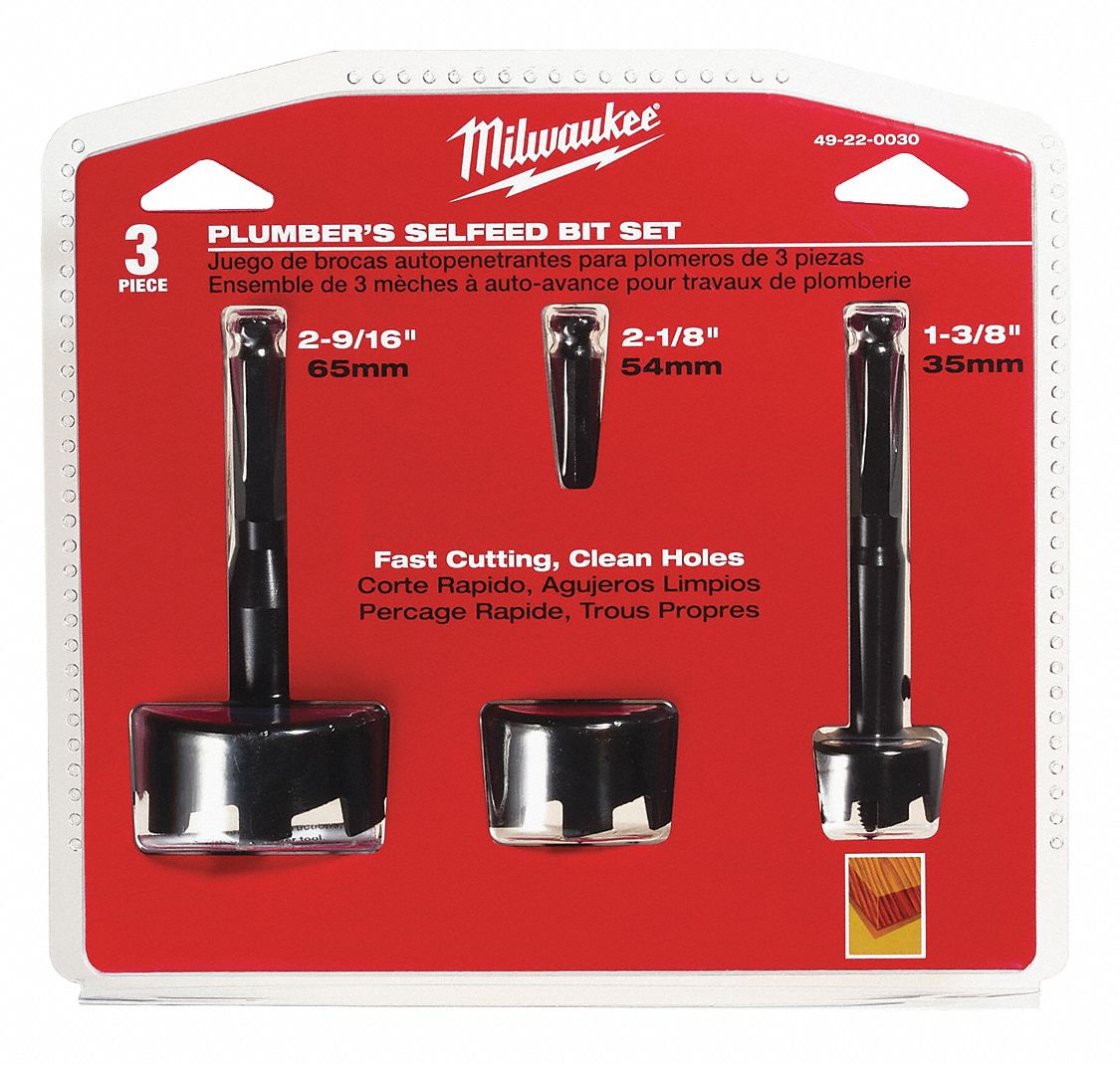 MILWAUKEE Plumber Self Feed Drill Bit Set, Number of Drill Bits 3 ...