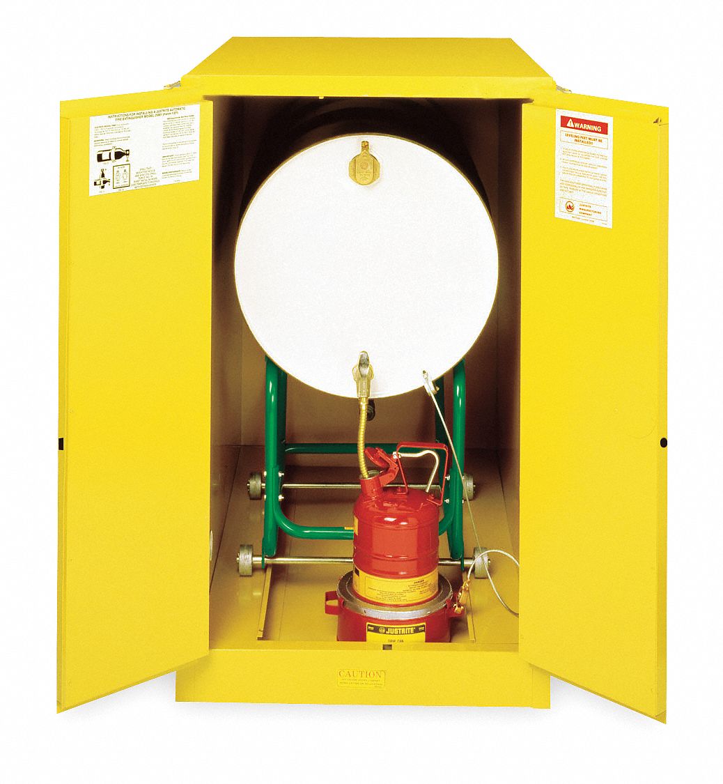 FLAMMABLES SAFETY CABINET, STANDARD, HORIZONTAL, 55 GALLON, 1 DRUM CAPACITY, 30X48X50 IN