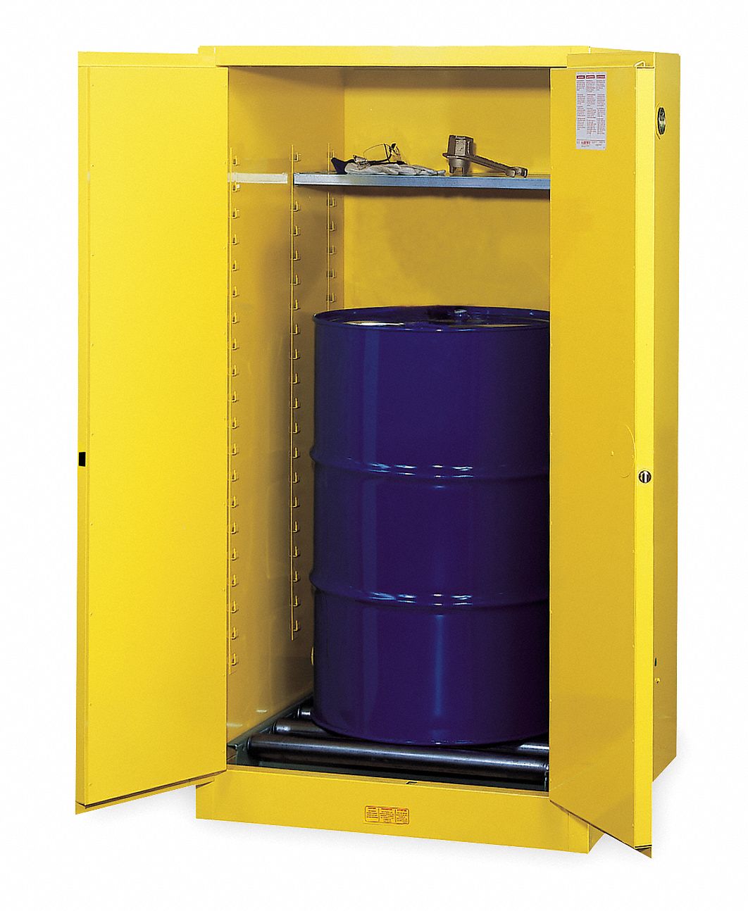 FLAMMABLES SAFETY CABINET, STANDARD, VERTICAL, 55 GAL, 1 DRUM CAPACITY, 34 X 34 X 65 IN