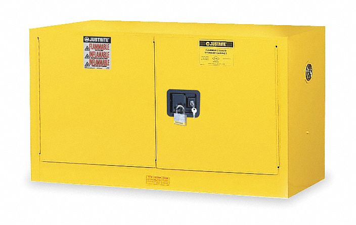 FLAMMABLES SAFETY CABINET, COUNTERTOP STACKABLE, 17 GALLON, 43 X 18 X 24 IN, YELLOW
