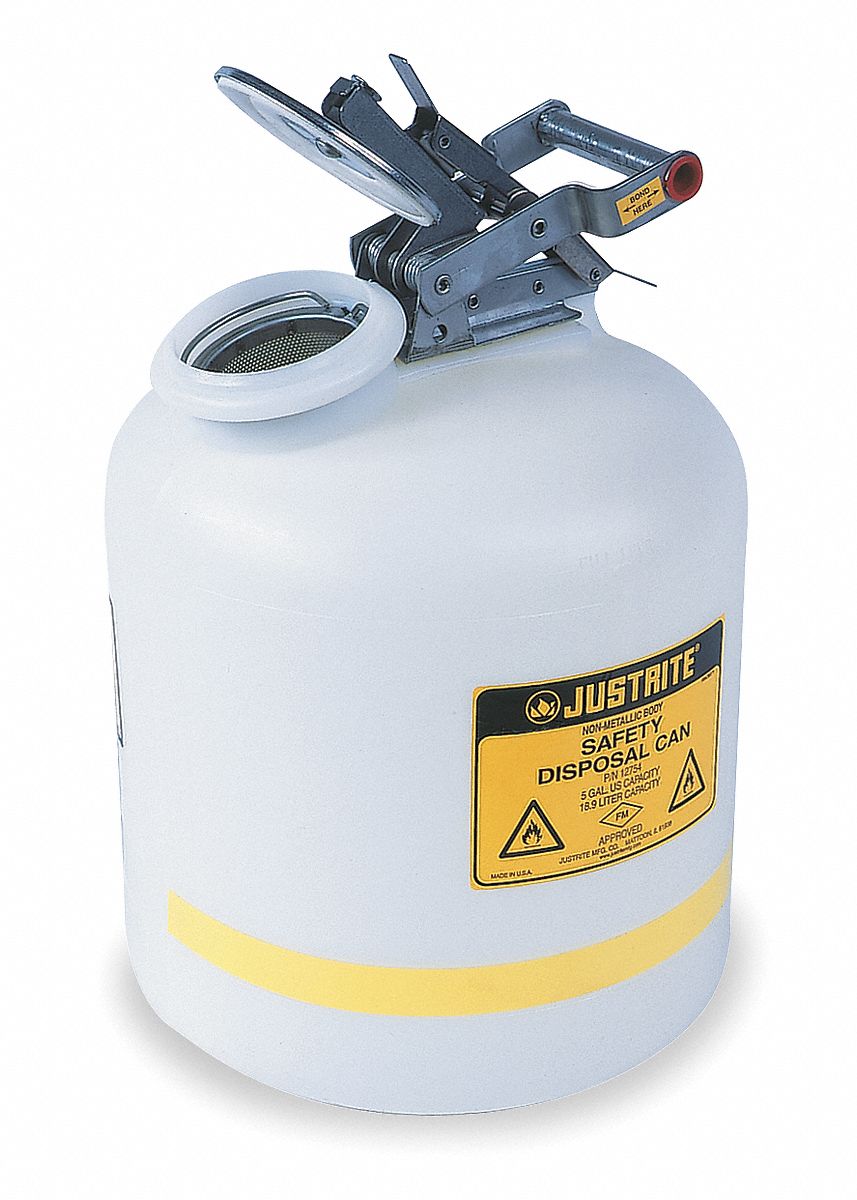 LIQUID SAFETY DISPOSAL CAN, 5 GAL, WHT, PE/SS, 20 IN H, 12 IN OD, FOR CORROSIVES/FLAMMABLES