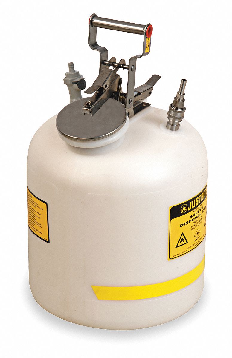 HPLC Waste Can: 5 gal Can Capacity, Polypropylene/Stainless Steel Fitting Material