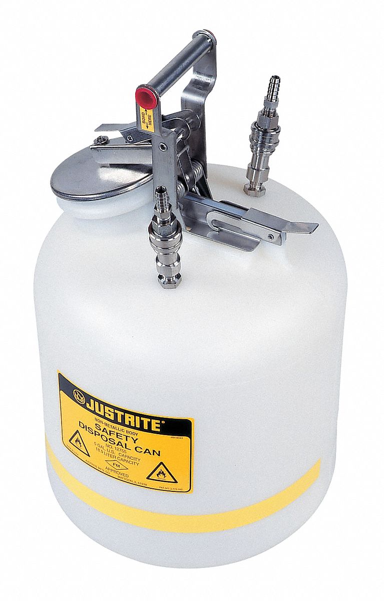 HPLC Waste Can: 5 gal Can Capacity, Stainless Steel Fitting Material, 2 Fittings