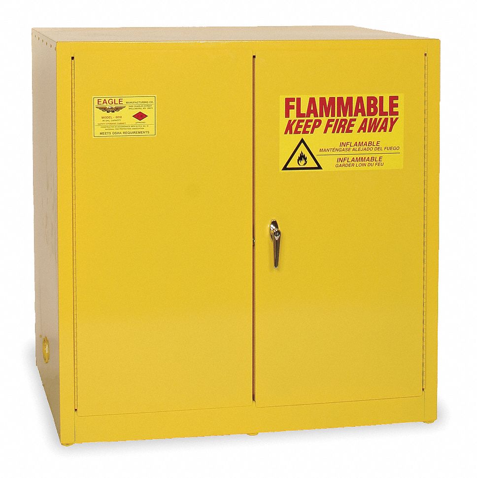 Hazardous Material Storage Cabinet: Std, 60 gal, 43 in x 34 in x 44 in, Yellow, Manual Close