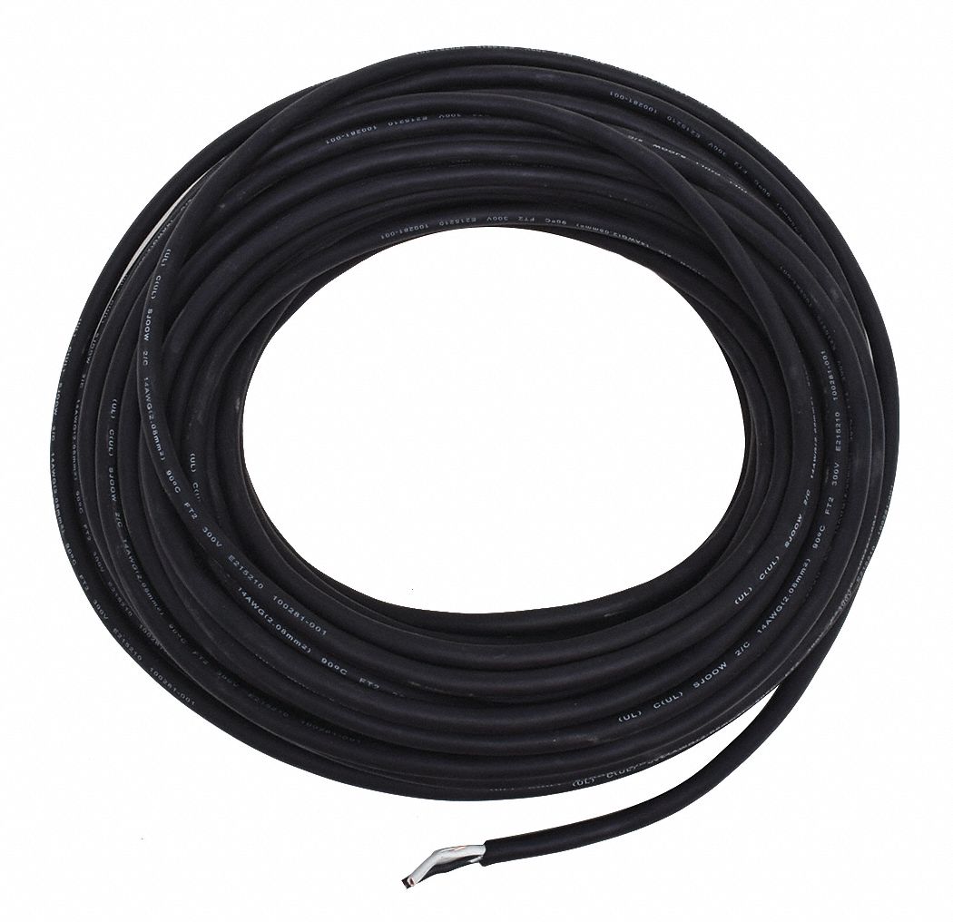 PORTABLE CORD, 2 CONDUCTORS, 14 AWG WIRE SIZE, EPDM RUBBER, BLACK, 100 FT L, SJOOW