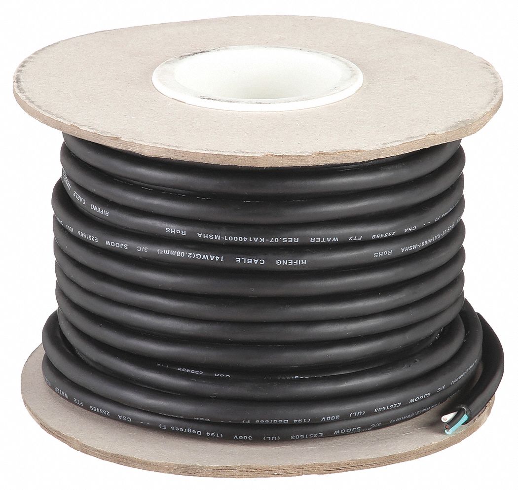 PORTABLE CORD, 3 CONDUCTORS, 14 AWG WIRE SIZE, CPE RUBBER, BLACK, 100 FT L, SJOOW
