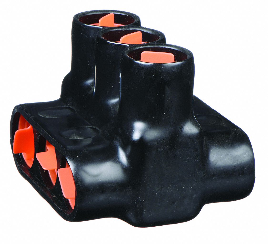 Multitap Connector: 3 Port, Double-Sided Entry, 10 AWG – 350 kcmil Wire Size, Black