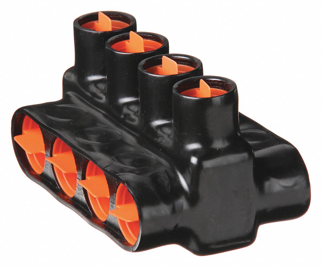 Multitap Connector: 4 Port, Double-Sided Entry, 6 AWG – 500 kcmil Wire Size, Black