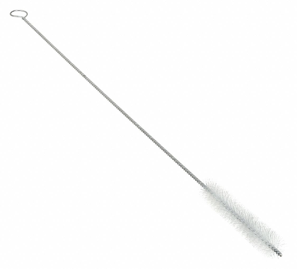 TUBE AND PIPE BRUSH, STRAIGHT HANDLE, POLYESTER BRISTLE, WHITE, 1 IN BRUSH DIAMETER, WIRE