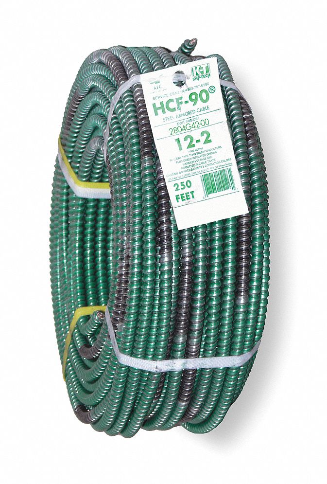 Metal Clad Armored Cable: 12 AWG Wire Size, 2 with Insulated CU Ground Conductors
