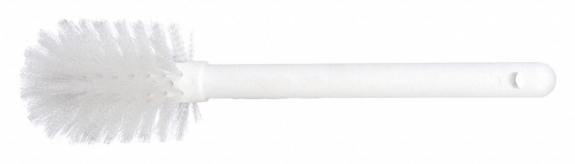 BOTTLE BRUSH, MEDIUM, PLASTIC, 4 IN BRUSH L, 8 IN HANDLE L, 2¾ IN HEAD W, WHITE