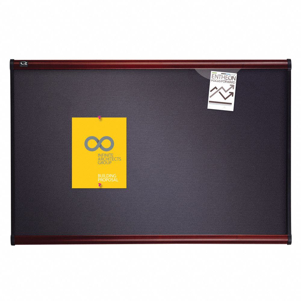 QUARTET Bulletin Board 48 in Ht, 72 in Wd, Gray, Mahogany, (2) Quick