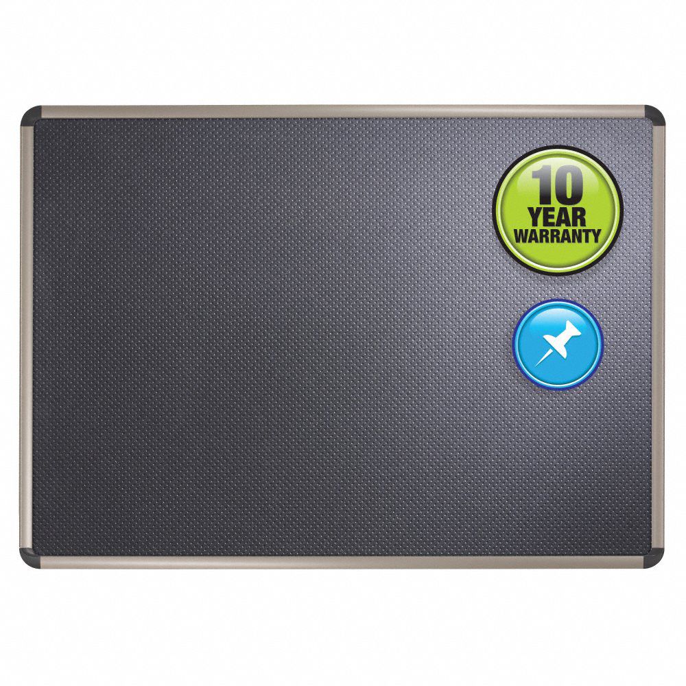 QUARTET Bulletin Board 36 in Ht, 48 in Wd, Black, Titanium, (2) Quick