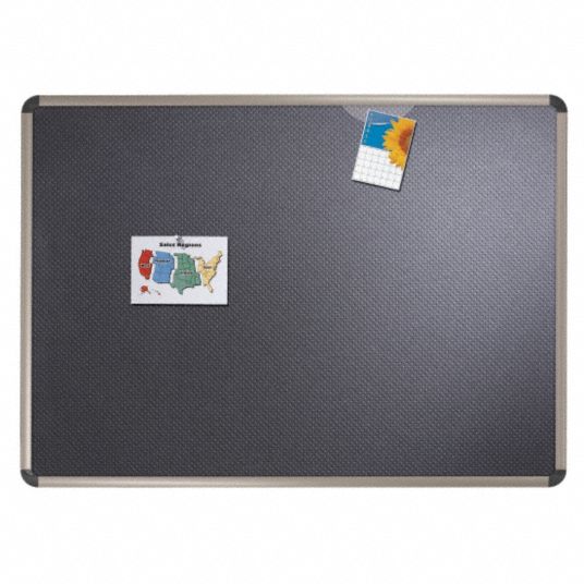 QUARTET Bulletin Board 36 in Ht, 48 in Wd, Black, Titanium, (2) Quick