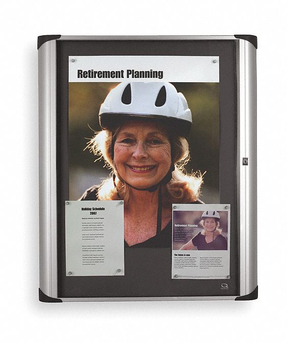 Letter Indoor Enclosed Bulletin Board, 36 inH x 24 inW, Gray Grainger