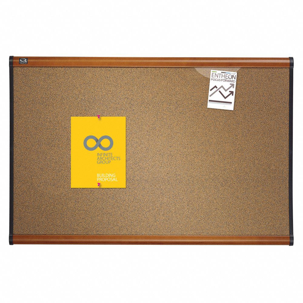 QUARTET PushPin Bulletin Board, Cork, 48 inH x 72 inW, Light Cherry