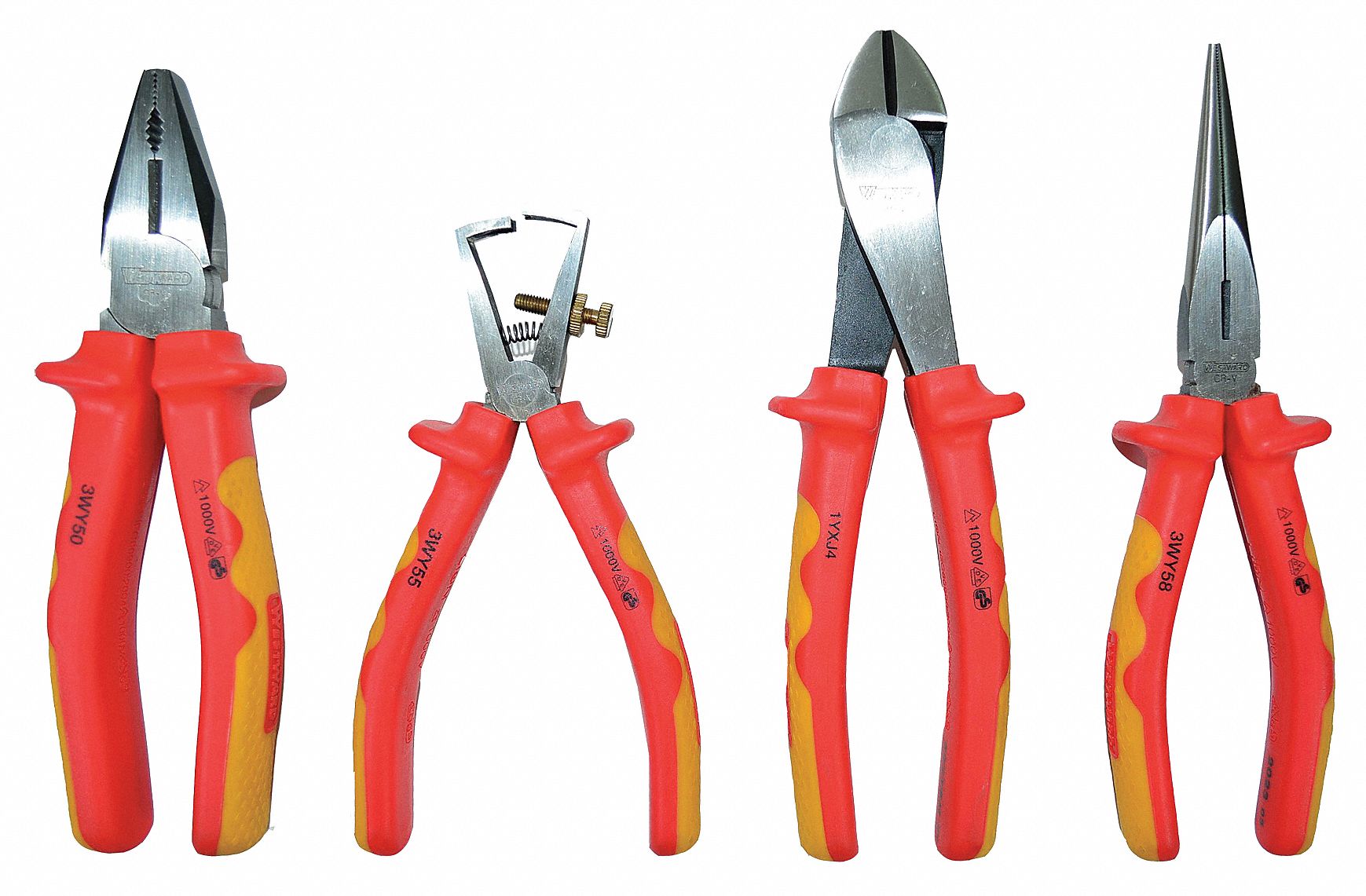 WESTWARD Insulated Plier Set Insulated, 4 Pliers, Std Cushion Grip