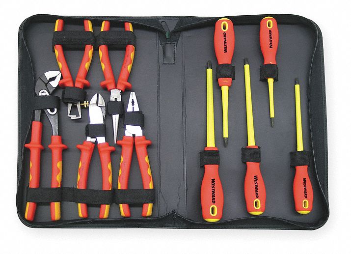 WESTWARD Insulated Tool Kit: Insulated, 10 Total Pcs, Tool Case