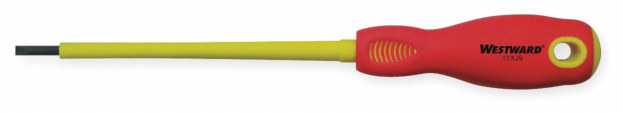 INSULATED SLOTTED SCREWDRIVER, 1/8 IN TIP SIZE, 6 3/4 IN OVERALL L, 4 IN SHANK L