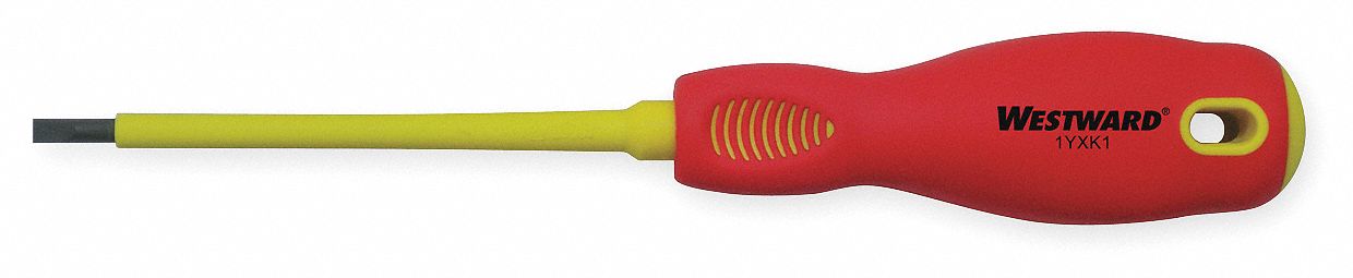 INSULATED SLOTTED SCREWDRIVER, 5/32 IN TIP SIZE, 8 IN OVERALL L, 4 IN SHANK L