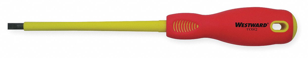 INSULATED SLOTTED SCREWDRIVER, 7/32 IN TIP SIZE, 9 IN OVERALL L, 5 IN SHANK L