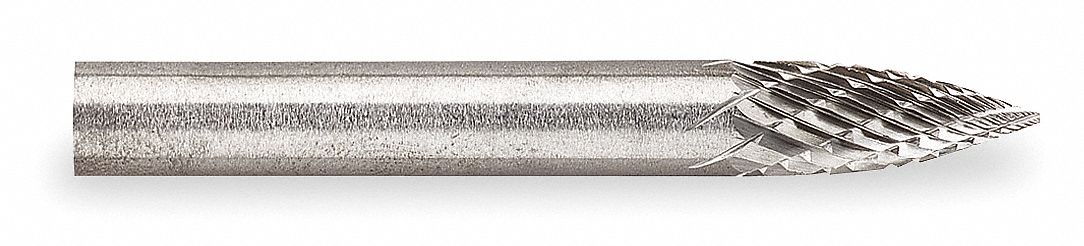 Carbide Bur: Pointed-End Tree, SG-1, Double Cut, 1/4" x 5/8" Head, 1/4" Shank