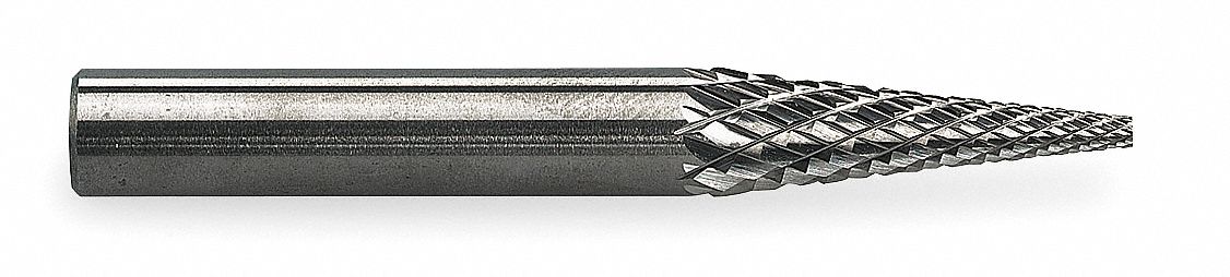 Carbide Bur: Pointed-End Cone, SM-1, Double Cut, 1/4" x 1/2" Head, 1/4" Shank