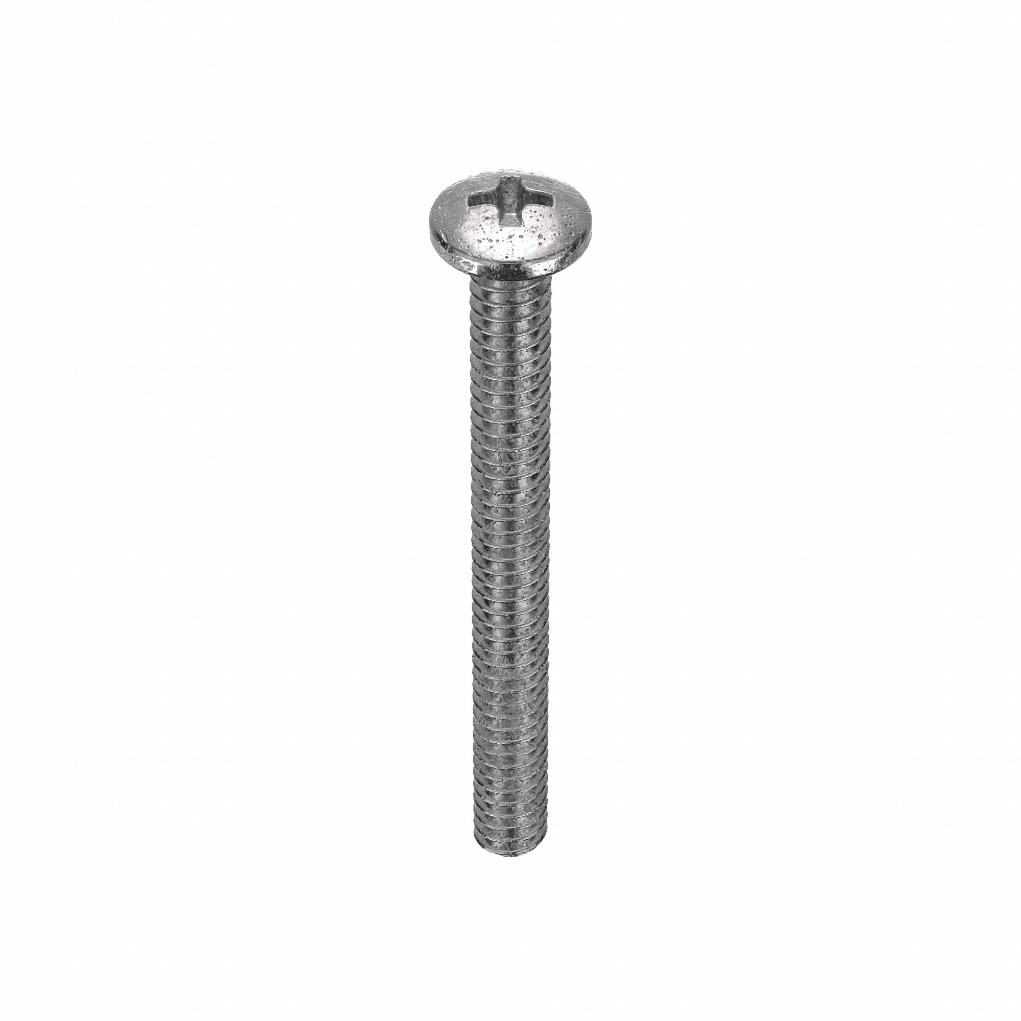 Machine Screw: #4-40 Thread Size, 1 1/8 in Lg, 18-8, Stainless Steel, Plain, Pan, Phillips, 100 PK