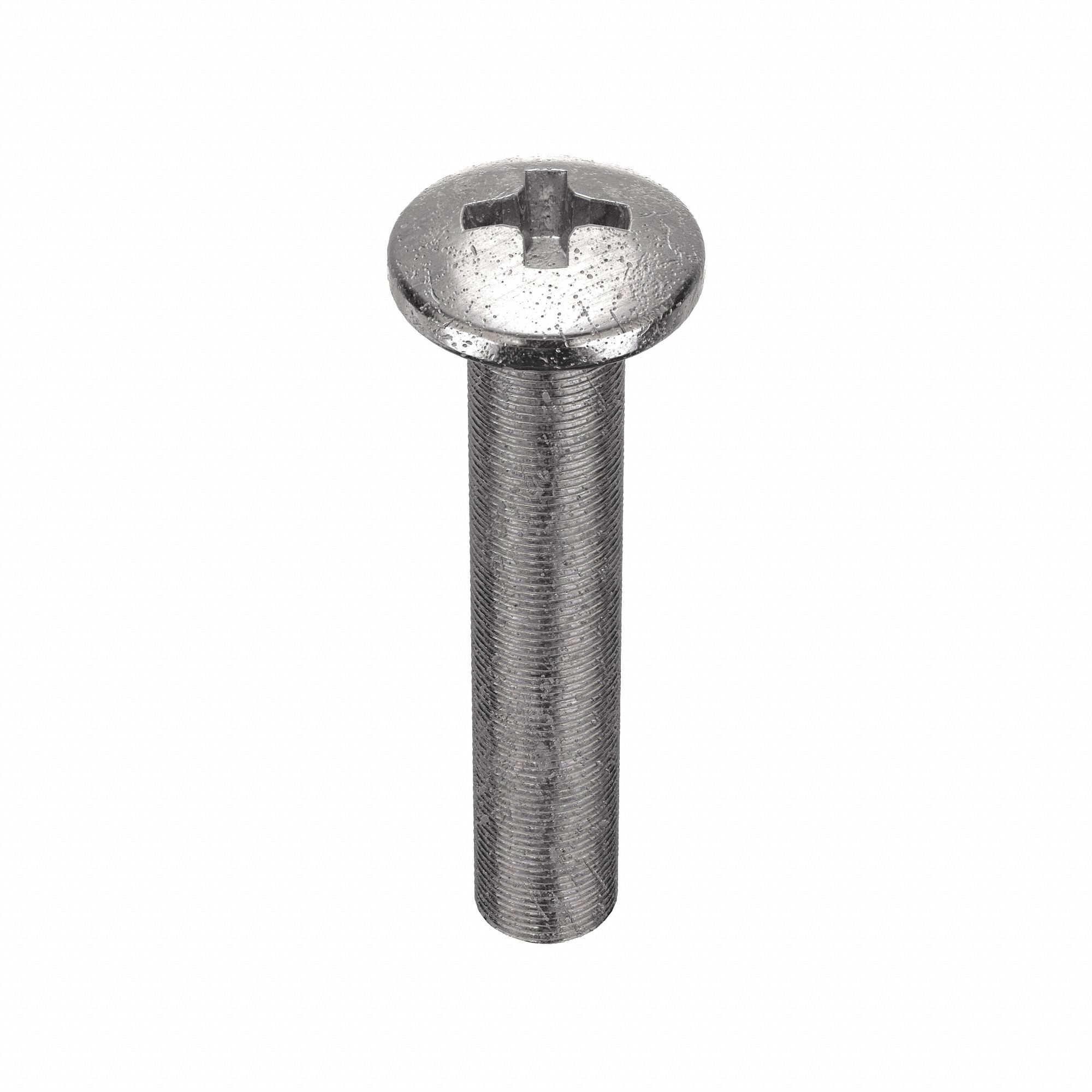 Machine Screw: 3/8"-16 Thread Size, 2 in Lg, 18-8, Stainless Steel, Plain, Pan, Phillips, 10 PK