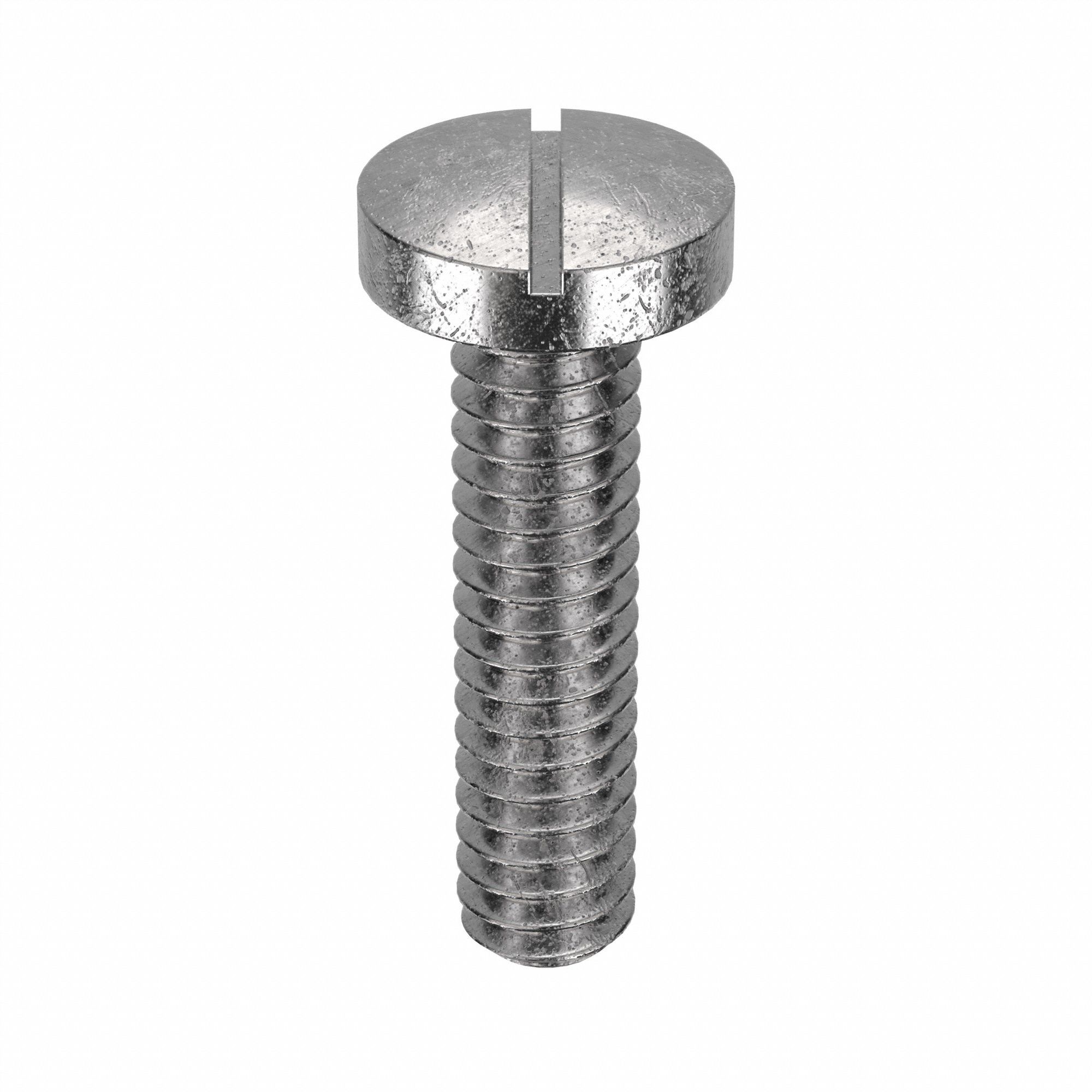 Machine Screw: #0-80 Thread Size, 1/4 in Lg, Stainless Steel, Plain, Pan, Slotted, 100 PK