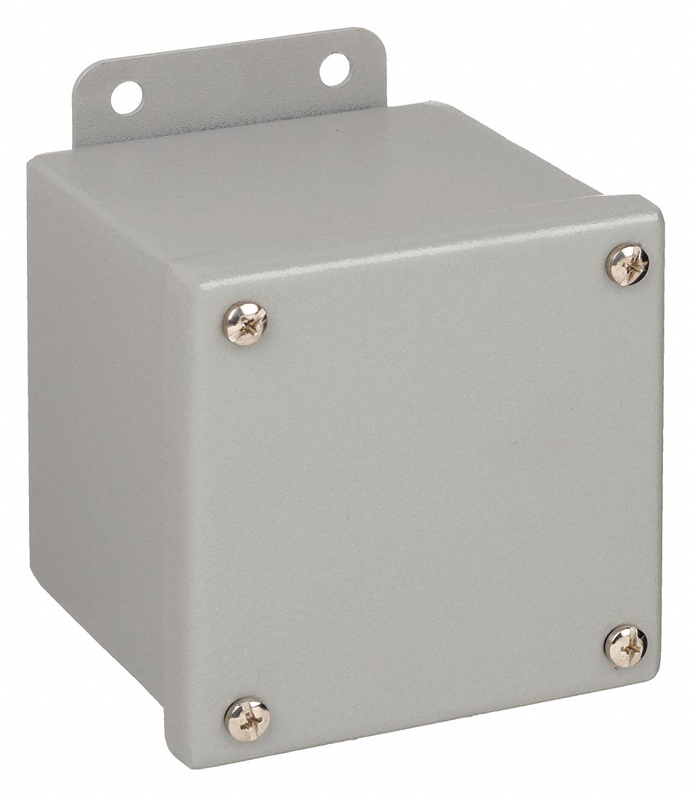 Enclosure: Steel, 4 in x 4 in x 4 in, NEMA 12/13, Solid Cover, Screw On