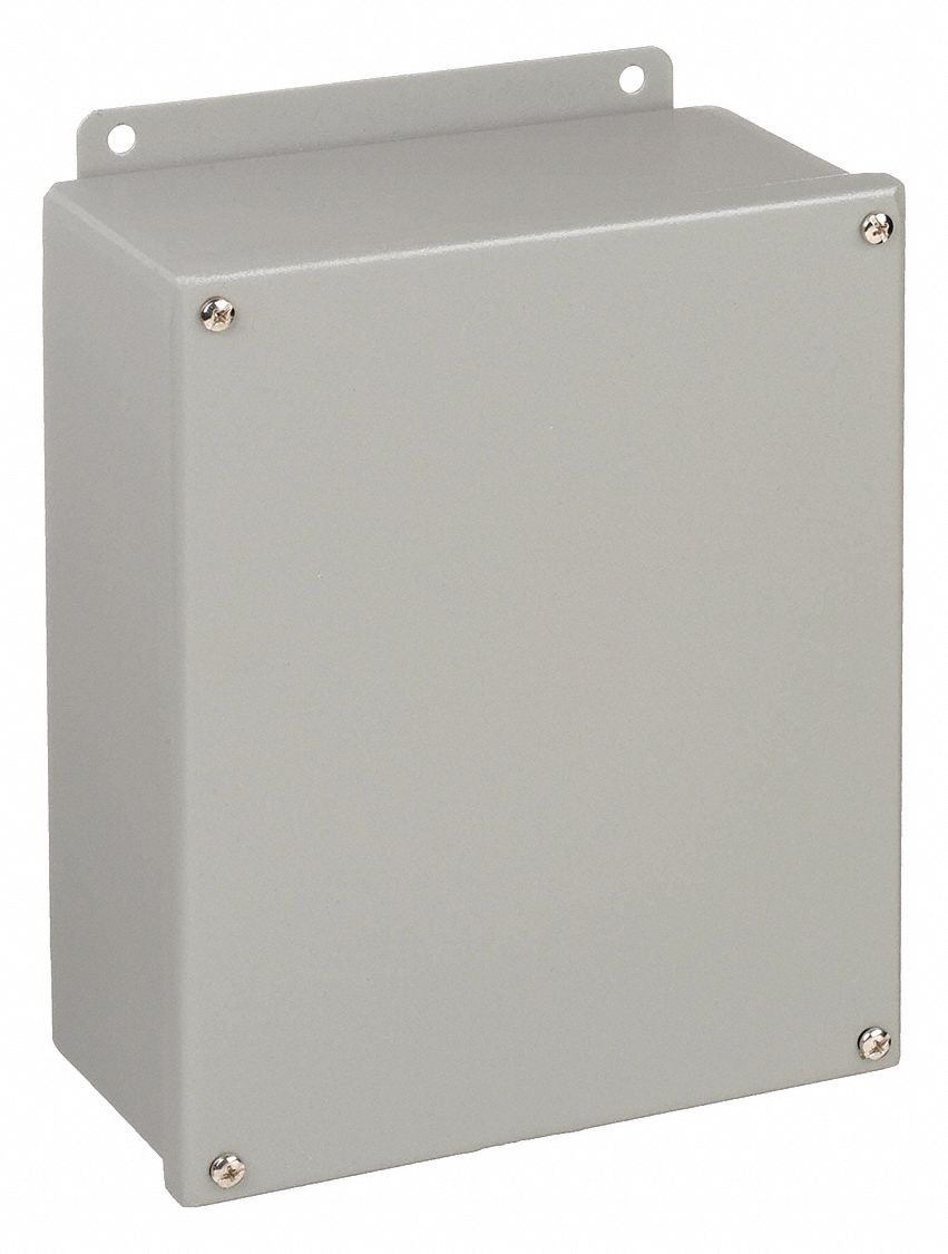 Enclosure: Steel, 10 in x 8 in x 4 in, NEMA 12/13, Solid Cover, Screw On
