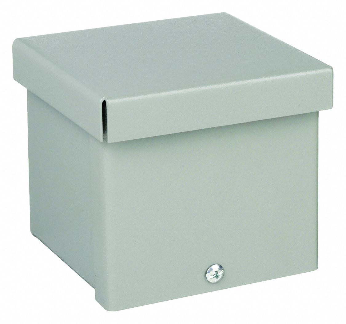 Enclosure: Steel, 4 in x 4 in x 4 in, 3R, Solid Cover, Screw On, Included, Painted