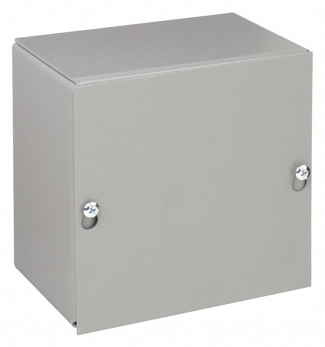 Enclosure: Steel, 16 in x 16 in x 4 in, NEMA 1, Solid Cover, Screw On, Painted