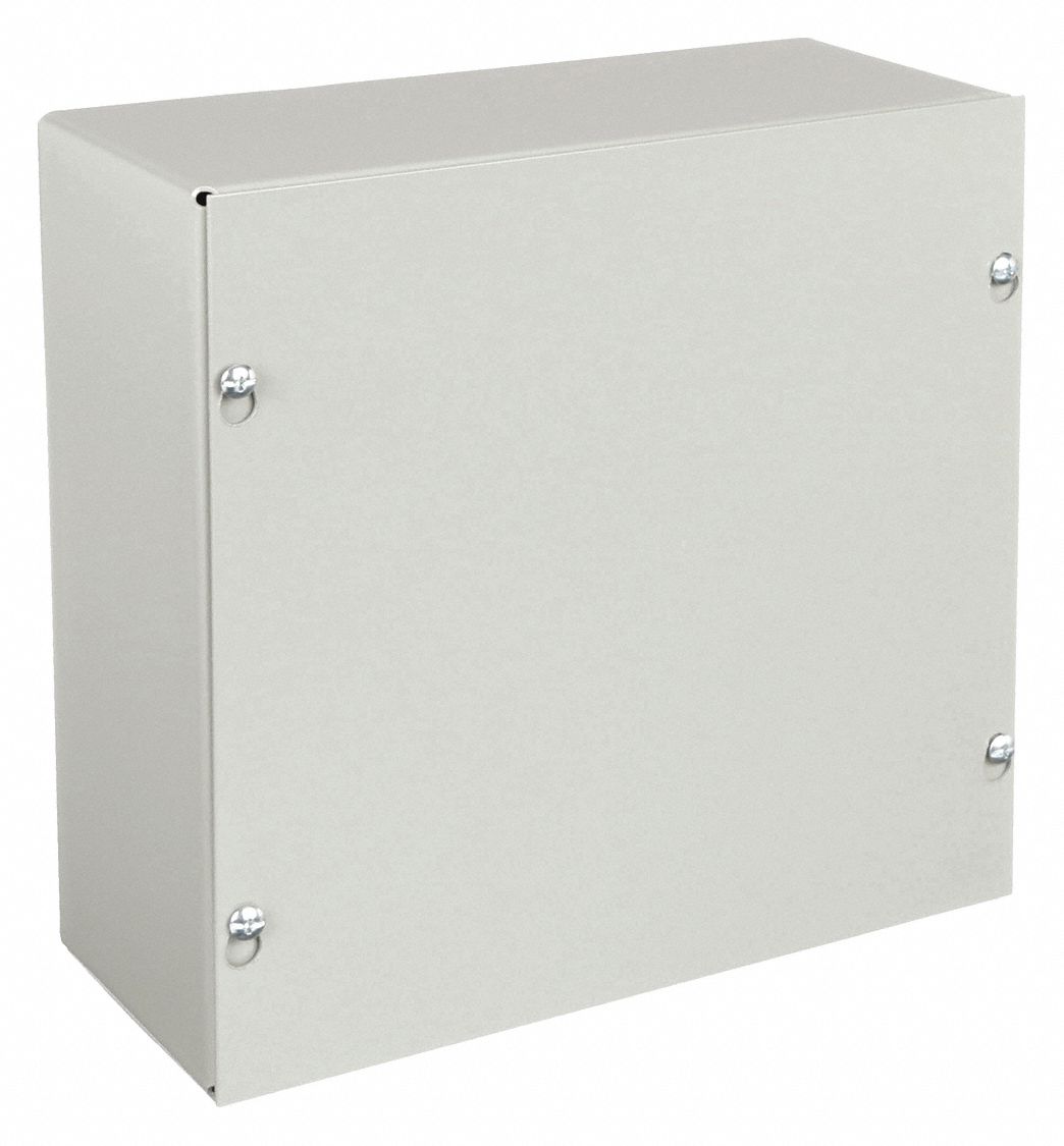 Enclosure: Steel, 10 in x 10 in x 4 in, NEMA 1, Solid Cover, Screw On, Painted