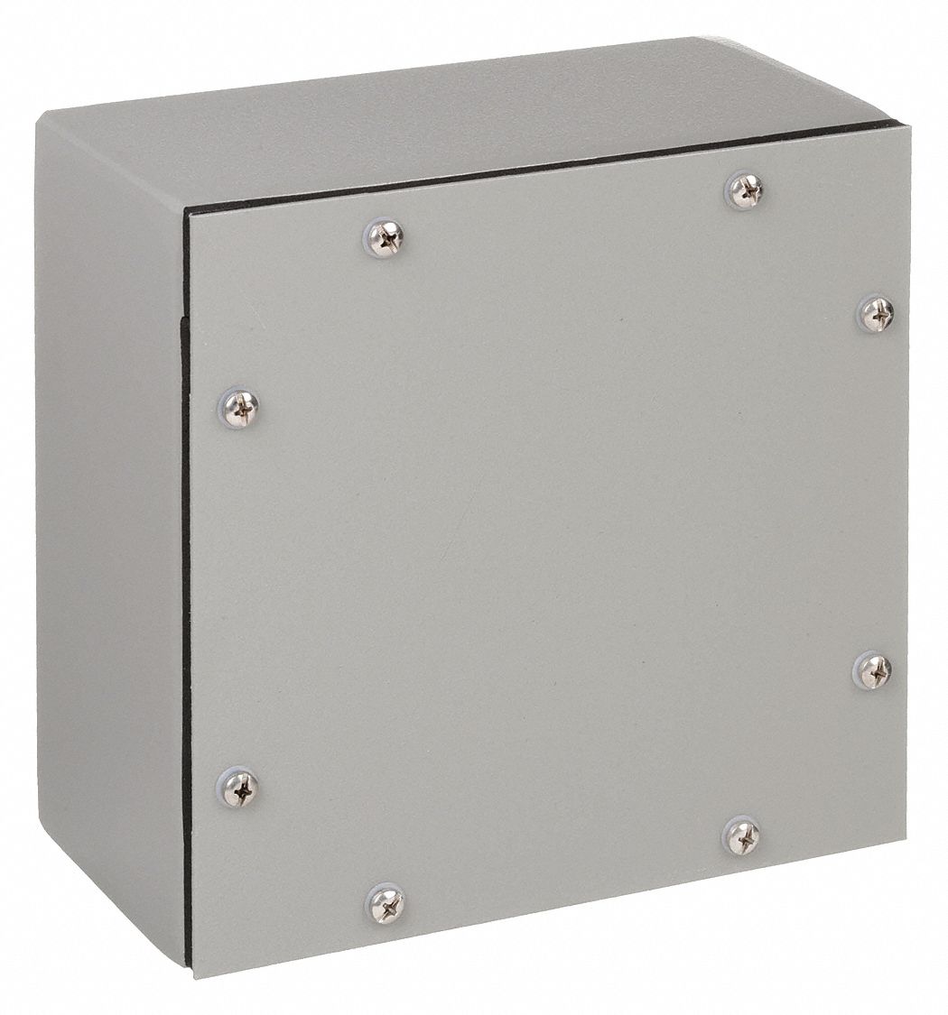 Enclosure: Steel, 12 in x 12 in x 6 in, NEMA 4, Solid Cover, Screw On