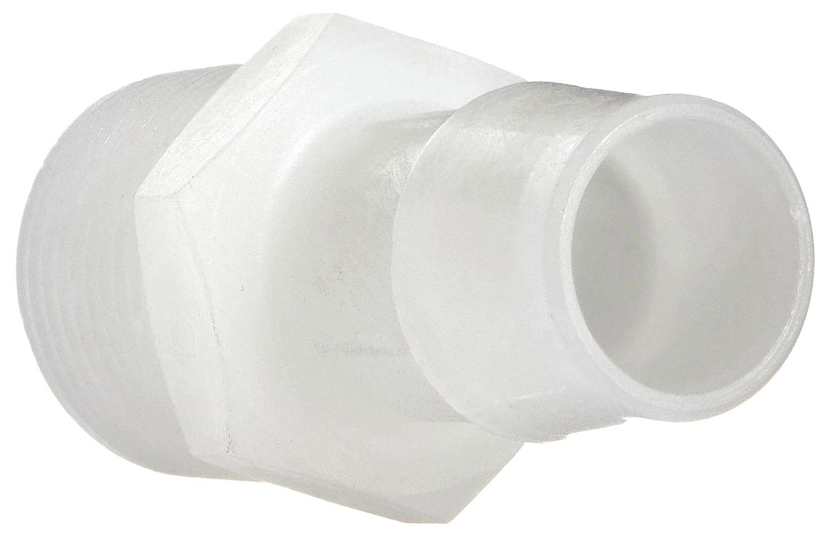 Barbed Fitting Adapter: 3/4 in ID x 3/4 in Pipe Fitting Size, Barbed/Threaded, PVDF, 5 PK