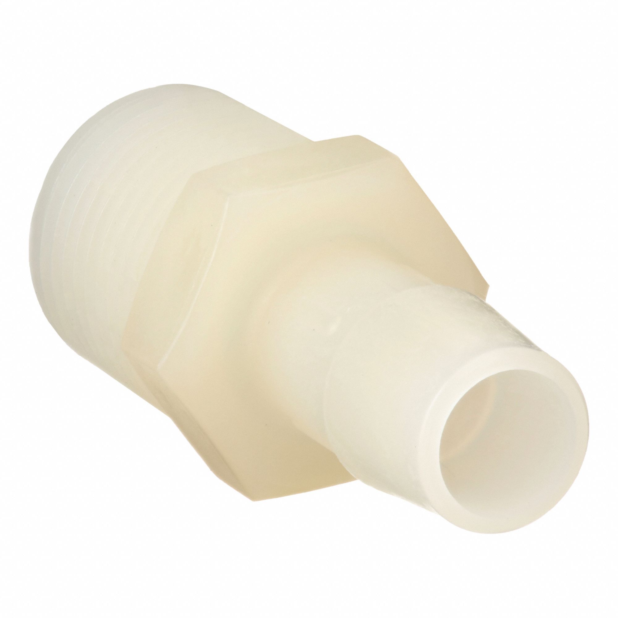 Barbed Fitting Adapter: 1/2 in ID x 1/2 in Pipe Fitting Size, Barbed/Threaded, PVDF, 5 PK