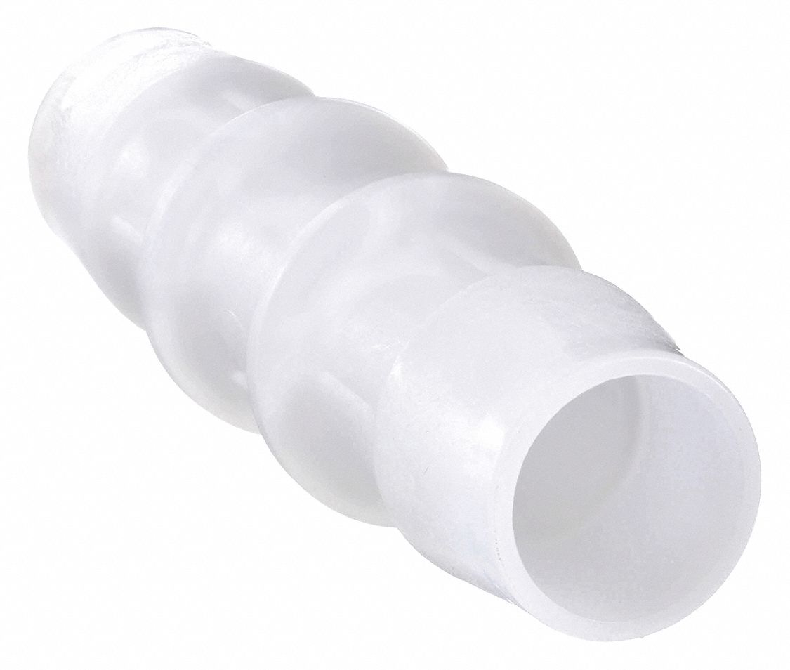 Barbed Fitting Coupling: 1 in ID x 1 in ID Fitting Size, Barbed, PVDF, 5 PK