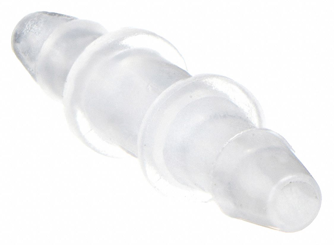 Barbed Fitting Coupling: 1/16 in ID x 1/16 in ID Fitting Size, Barbed, PVDF, 5 PK
