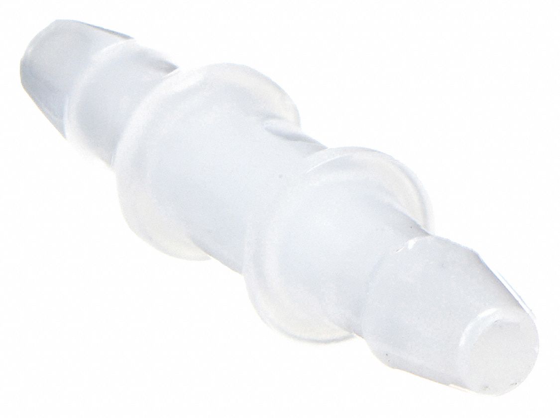 Barbed Fitting Coupling: Barbed, 1/16 in ID x 1/16 in ID Fitting Size, HDPE, 10 PK