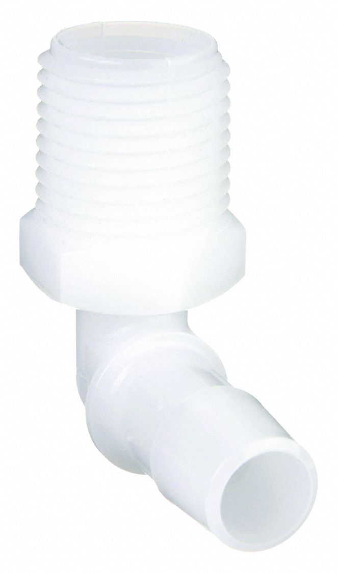 Barbed Fitting Elbow: Barbed/Threaded, 1 in ID x 1 in Pipe Fitting Size, HDPE, 10 PK